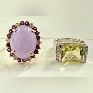 Blake Lively Inspired Ring Set!  18.60ct Purple Jadeite & YLW Quartz w/ diamonds
